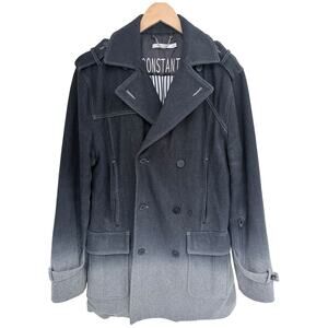 Volcom Peacoat Jacket Mens Medium Gray Ombre Wool Blend Double Breasted Coat